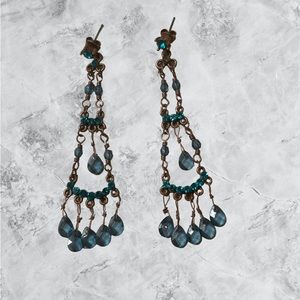 Bronze and Teal Chandelier Earrings